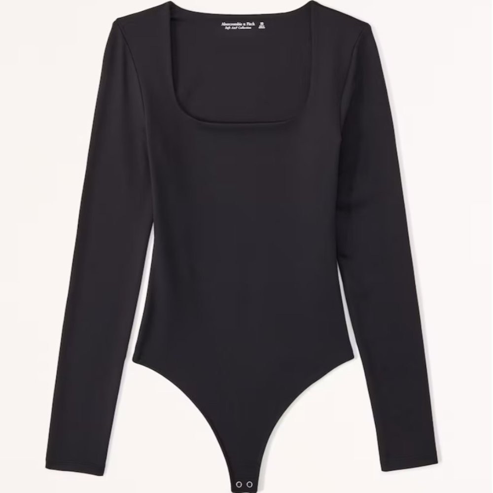 Abercrombie Black Long-Sleeve Seamless Fabric Soft Squareneck Bodysuit NWT